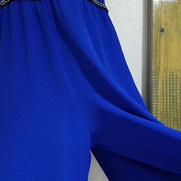 BOLD BLUE ONE PIECE HALTER PANTS ROMPER JUMPER SPECIAL EVENT DRESSY MAXI - Picture 4 of 12